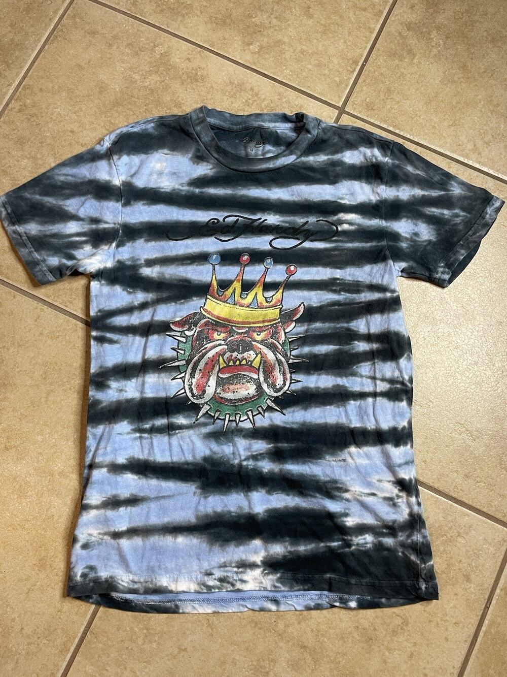 Vintage Y2K ED HARDY Bulldog w/crown T-shirt Size S 2000’s Christian Audigier